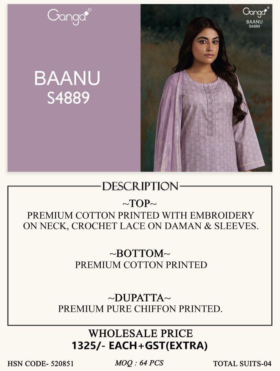 Baanu S4889 Ganga Cotton Pant Style Suits Manufacturer Ahmedabad