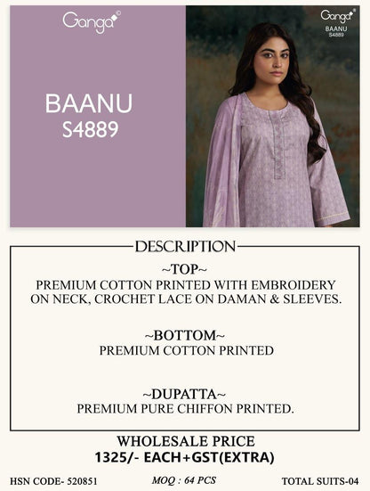 Baanu S4889 Ganga Cotton Pant Style Suits Manufacturer Ahmedabad