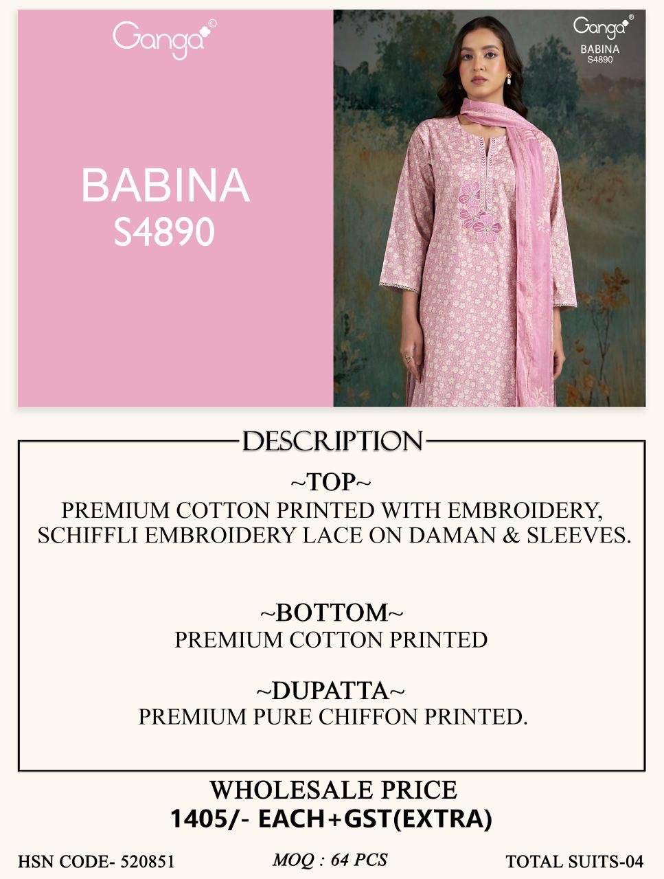 Babina S4890 Ganga Cotton Plazzo Style Suits Exporter Ahmedabad