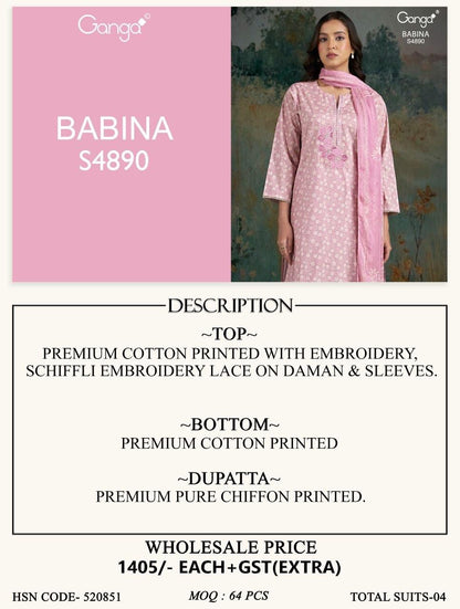 Babina S4890 Ganga Cotton Plazzo Style Suits Exporter Ahmedabad