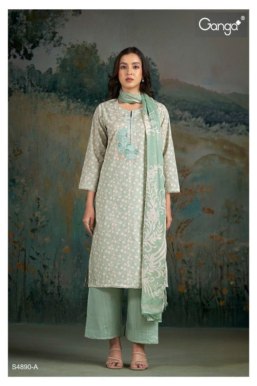 Babina S4890 Ganga Cotton Plazzo Style Suits Exporter Ahmedabad