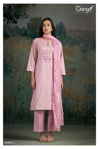 Babina S4890 Ganga Cotton Plazzo Style Suits Exporter Ahmedabad