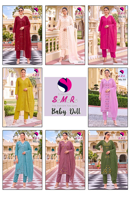 Baby Doll Samara Vertical Readymade Pant Style Suits Supplier India