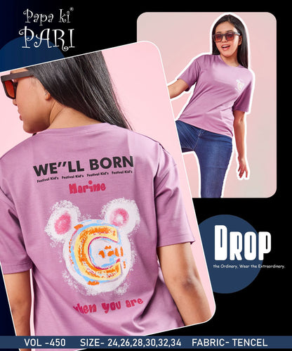 Back Print Vol 450 Papa Ki Pari Lycra Tencil Girls Top Exporter India