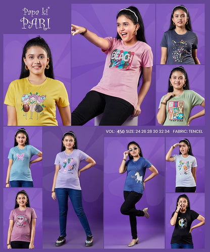 Back Print Vol 450 Papa Ki Pari Lycra Tencil Girls Top Exporter India