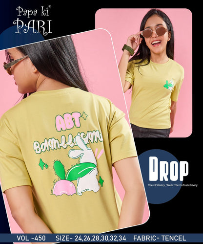Back Print Vol 450 Papa Ki Pari Lycra Tencil Girls Top Exporter India