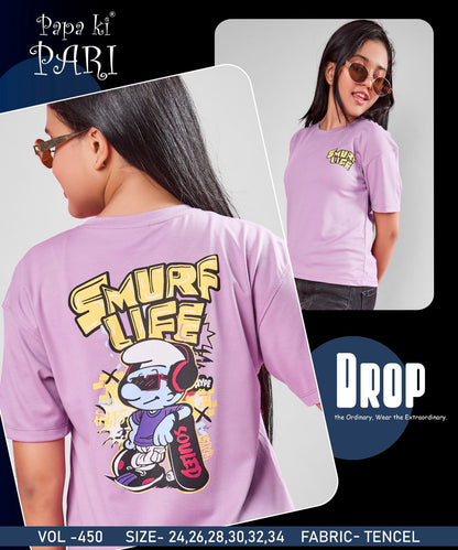 Back Print Vol 450 Papa Ki Pari Lycra Tencil Girls Top Exporter India