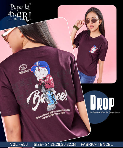 Back Print Vol 450 Papa Ki Pari Lycra Tencil Girls Top Exporter India