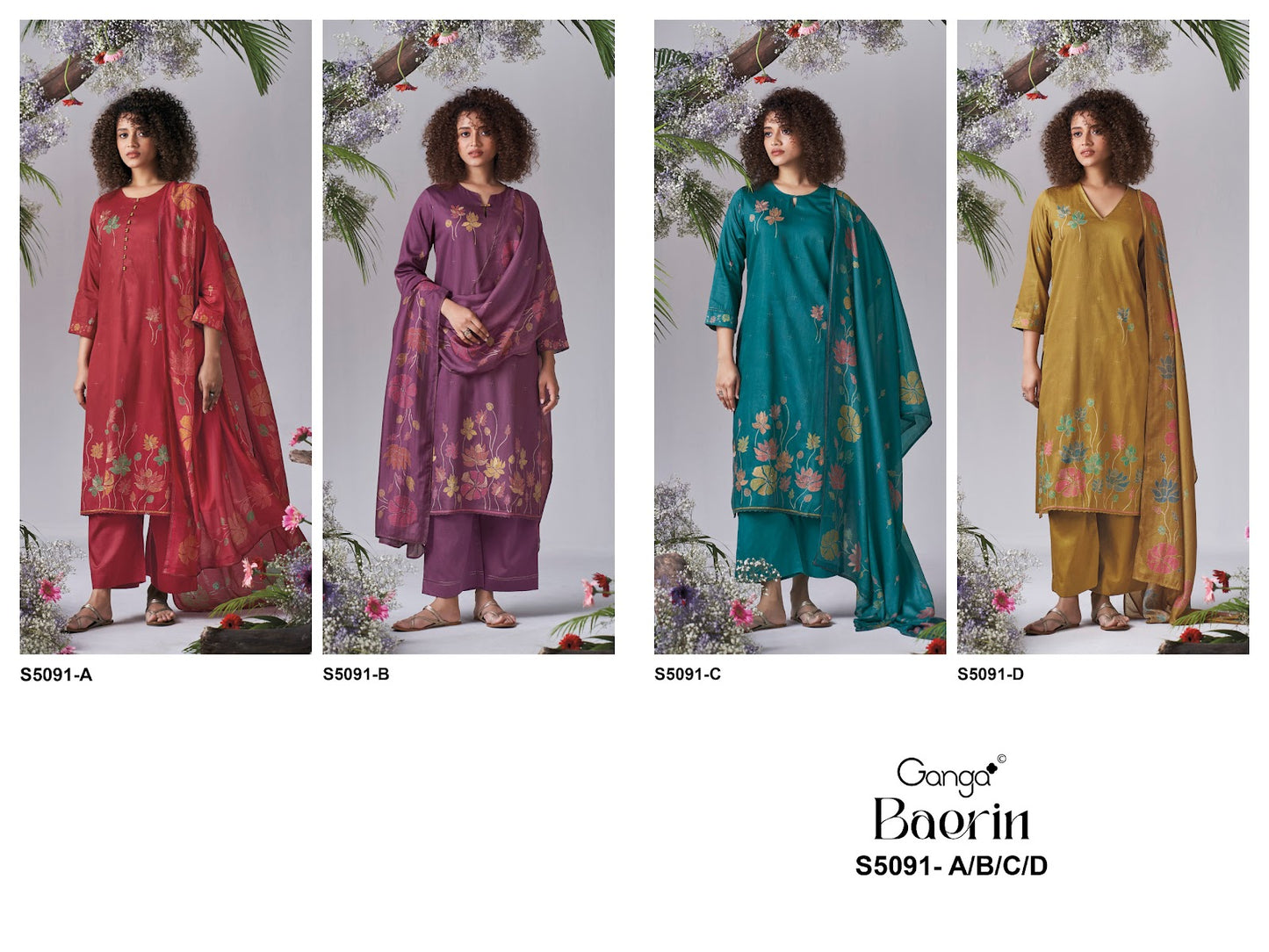Baerin S5091 Ganga Cotton Satin Plazzo Style Suits Manufacturer India