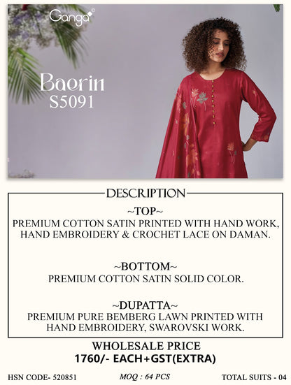 Baerin S5091 Ganga Cotton Satin Plazzo Style Suits Manufacturer India