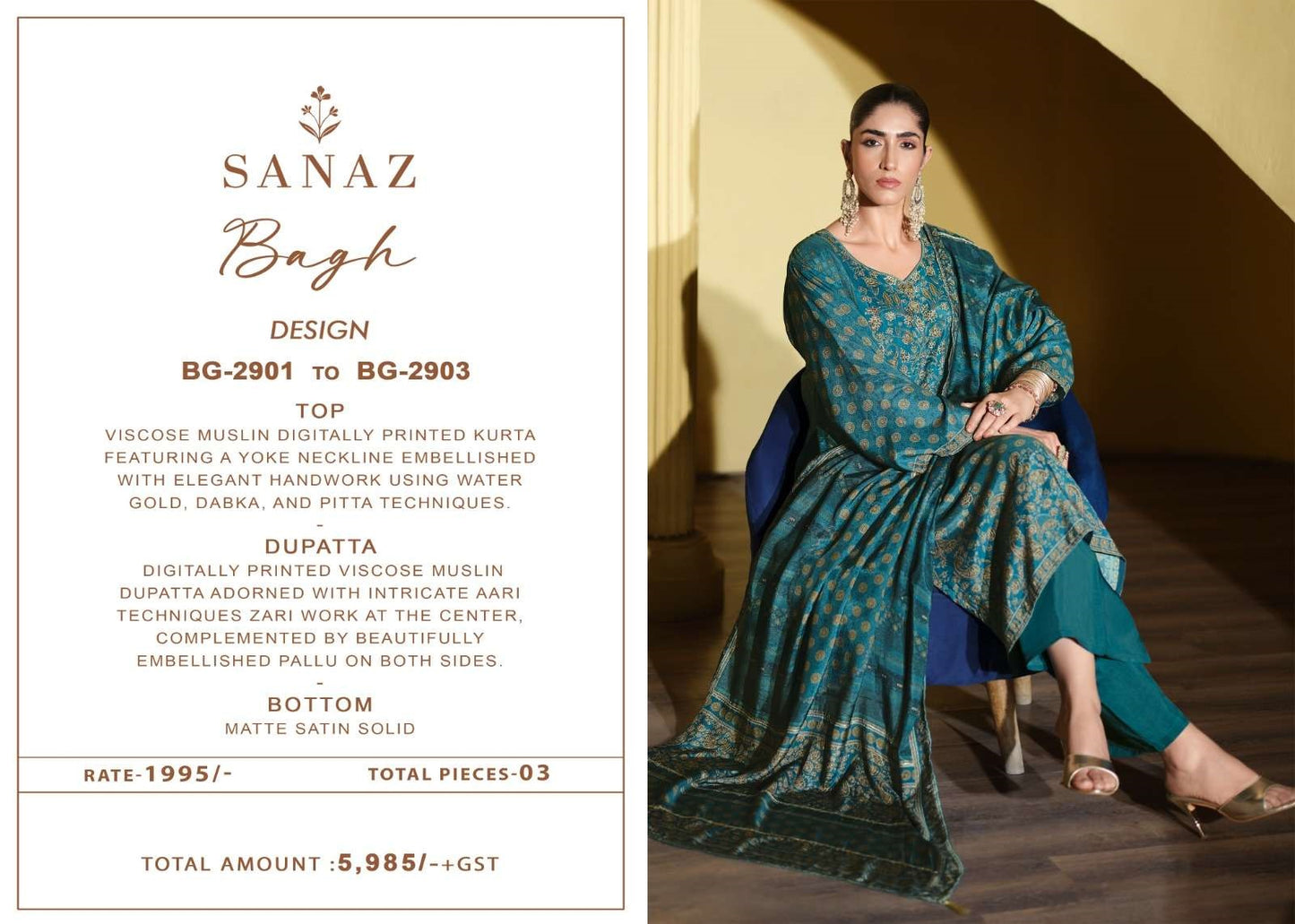 Bagh Sanaz Viscose Muslin Pant Style Suits Wholesale Rate