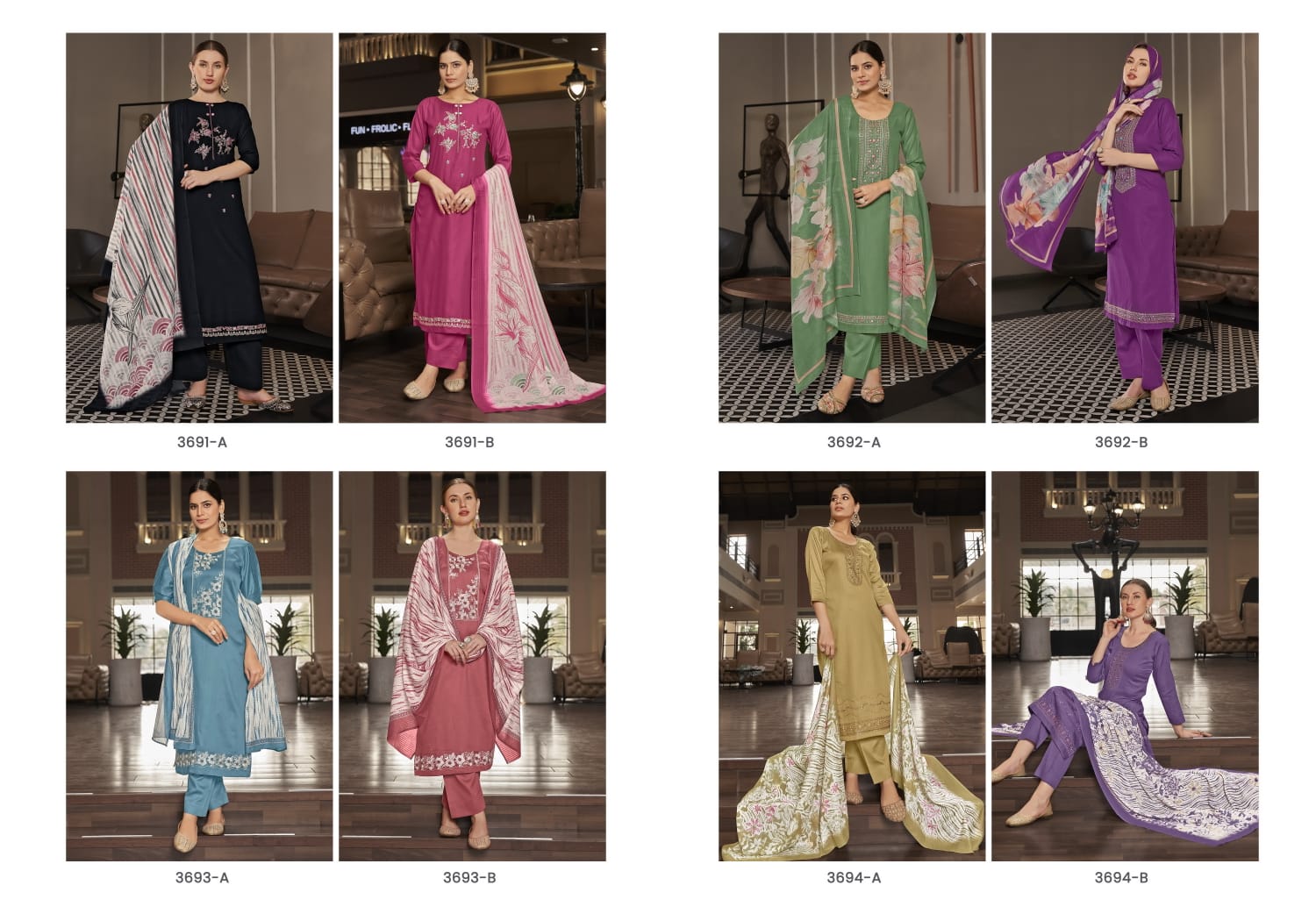 Bahaar 2 Rivaa Jam Satin Pant Style Suits Manufacturer Ahmedabad