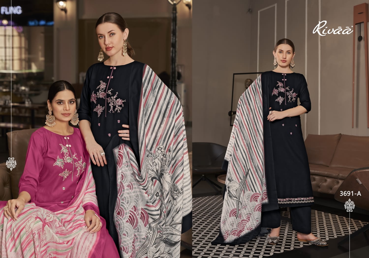 Bahaar 2 Rivaa Jam Satin Pant Style Suits Manufacturer Ahmedabad