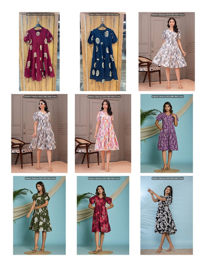 Balloon Sleeves 0406 Mfs Cotton Midi Dress Manufacturer Gujarat