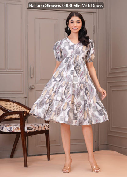 Balloon Sleeves 0406 Mfs Cotton Midi Dress Manufacturer Gujarat
