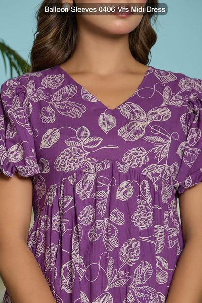 Balloon Sleeves 0406 Mfs Cotton Midi Dress Manufacturer Gujarat