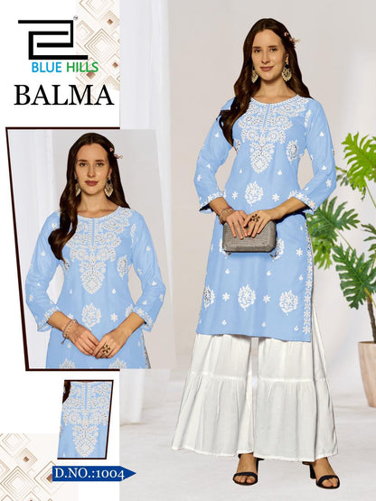 Balma Blue Hills Rayon 14Kg Kurti Sharara Set Exporter Ahmedabad