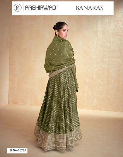 Banaras Aashirwad Creation Organza Jacquard Gown Dupatta Set Supplier India