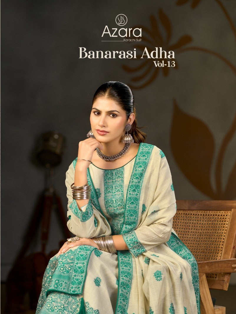 Banarasi Adha Vol 13 Radhika Fashion Azara Cotton Jacquard Karachi Salwar Suits Exporter