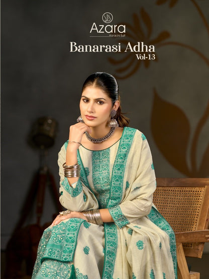 Banarasi Adha Vol 13 Radhika Fashion Azara Cotton Jacquard Karachi Salwar Suits Exporter