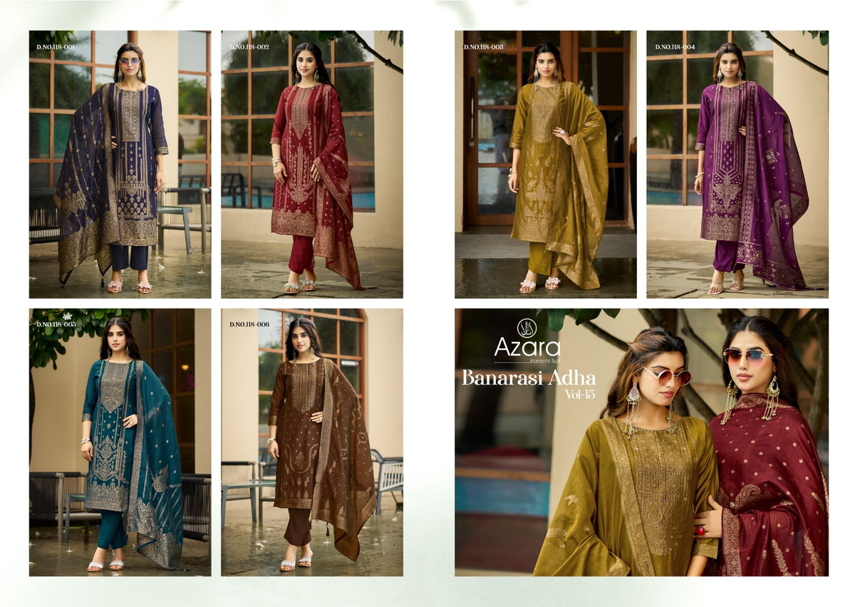 Banarasi Adha Vol 15 Radhika Fashion Azara Cotton Jacquard Karachi Salwar Suits Wholesale Price