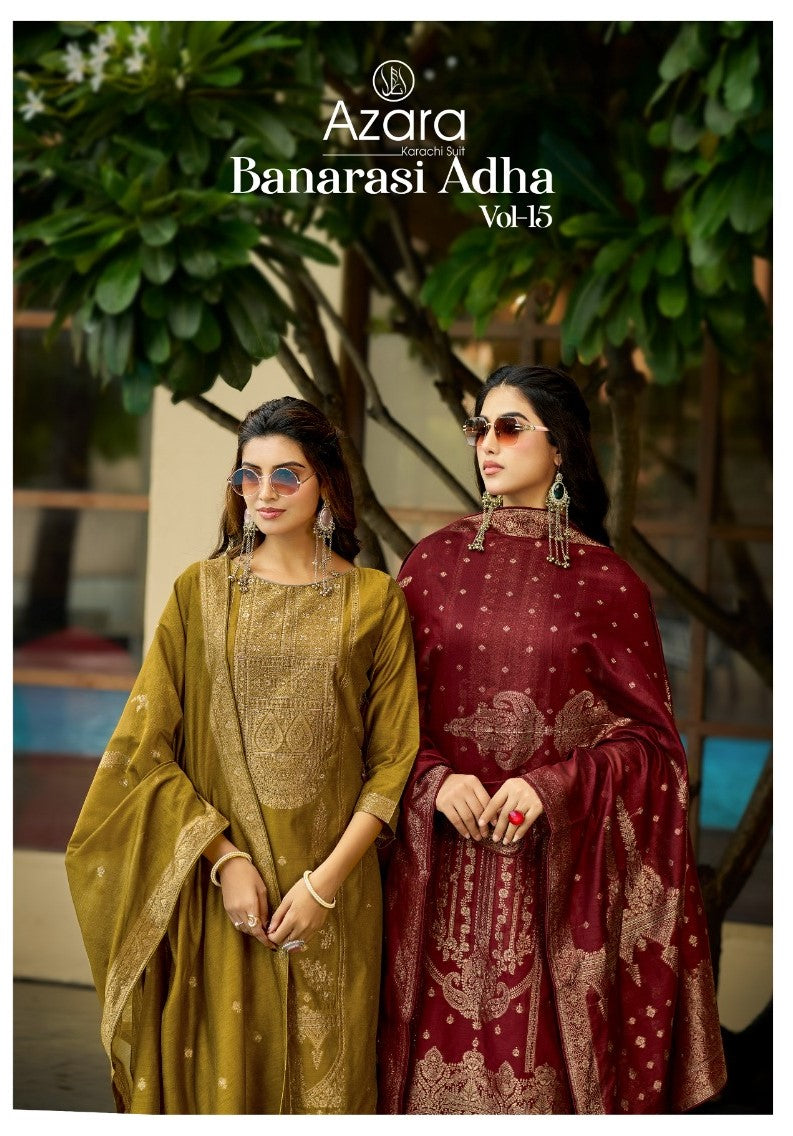 Banarasi Adha Vol 15 Radhika Fashion Azara Cotton Jacquard Karachi Salwar Suits Wholesale Price