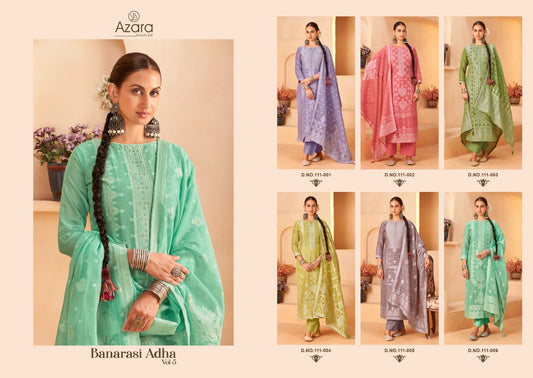 Banarasi Adha Vol 5 Radhika Fashion Azara Cotton Jacquard Karachi Salwar Suits Wholesaler