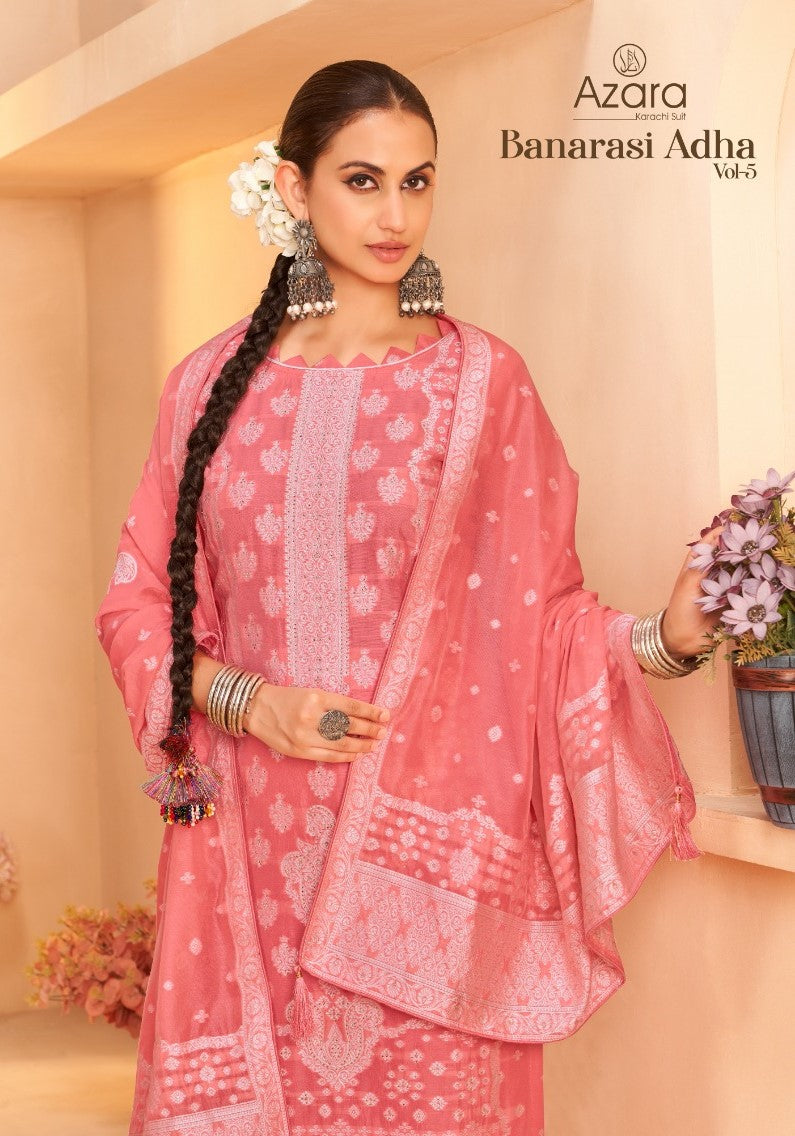 Banarasi Adha Vol 5 Radhika Fashion Azara Cotton Jacquard Karachi Salwar Suits Wholesaler