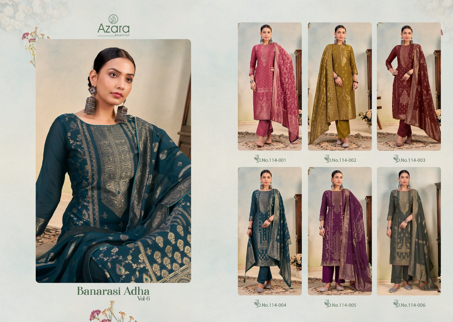Banarasi Adha Vol 6 Radhika Fashion Azara Cotton Jacquard Karachi Salwar Suits Exporter Gujarat