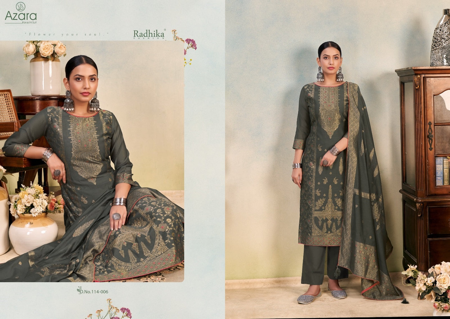 Banarasi Adha Vol 6 Radhika Fashion Azara Cotton Jacquard Karachi Salwar Suits Exporter Gujarat