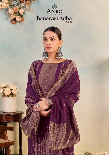 Banarasi Adha Vol 6 Radhika Fashion Azara Cotton Jacquard Karachi Salwar Suits Exporter Gujarat