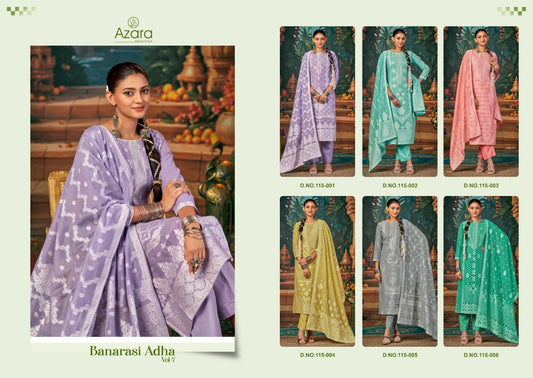 Banarasi Adha Vol 7 Radhika Fashion Azara Cotton Jacquard Karachi Salwar Suits Wholesale Rate