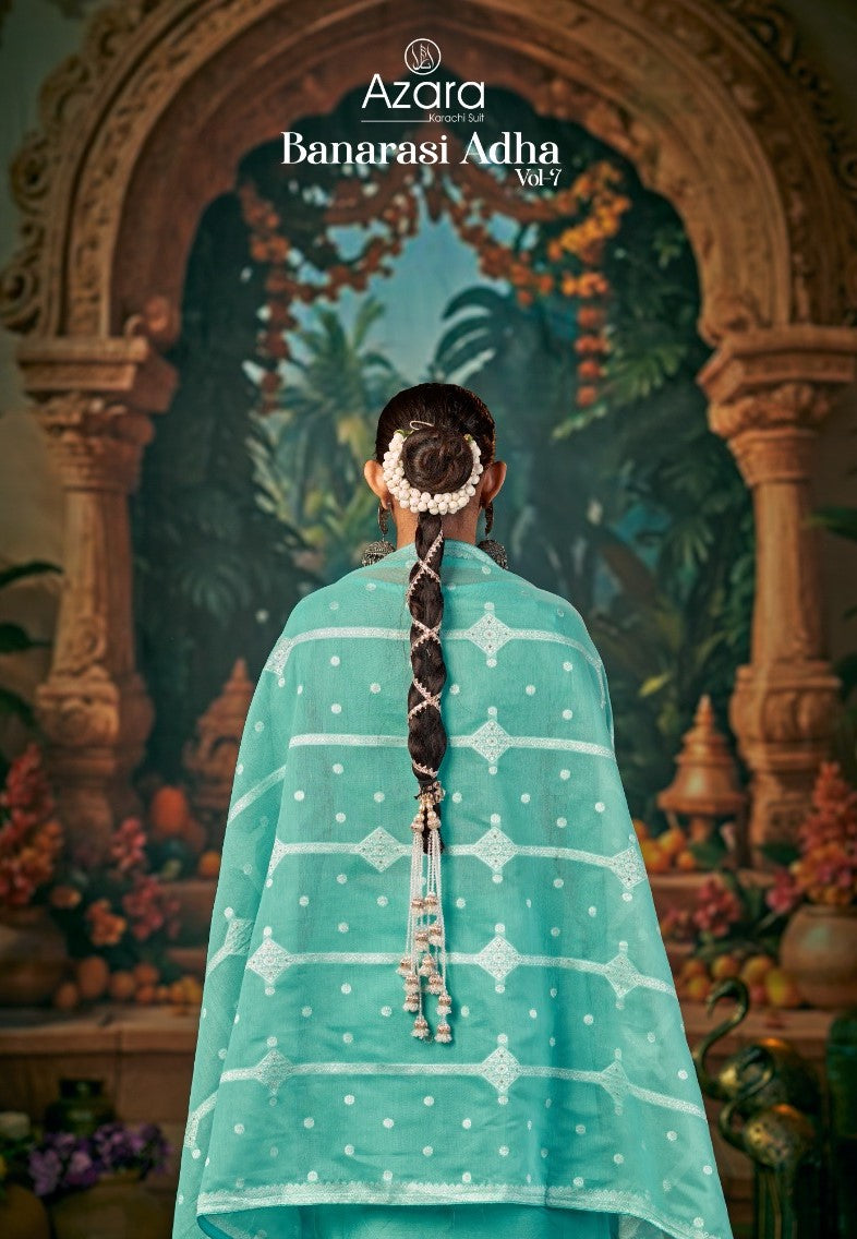 Banarasi Adha Vol 7 Radhika Fashion Azara Cotton Jacquard Karachi Salwar Suits Wholesale Rate