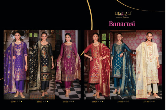 Banarasi Lily Lali Jacquard Silk Readymade Pant Style Suits Supplier India