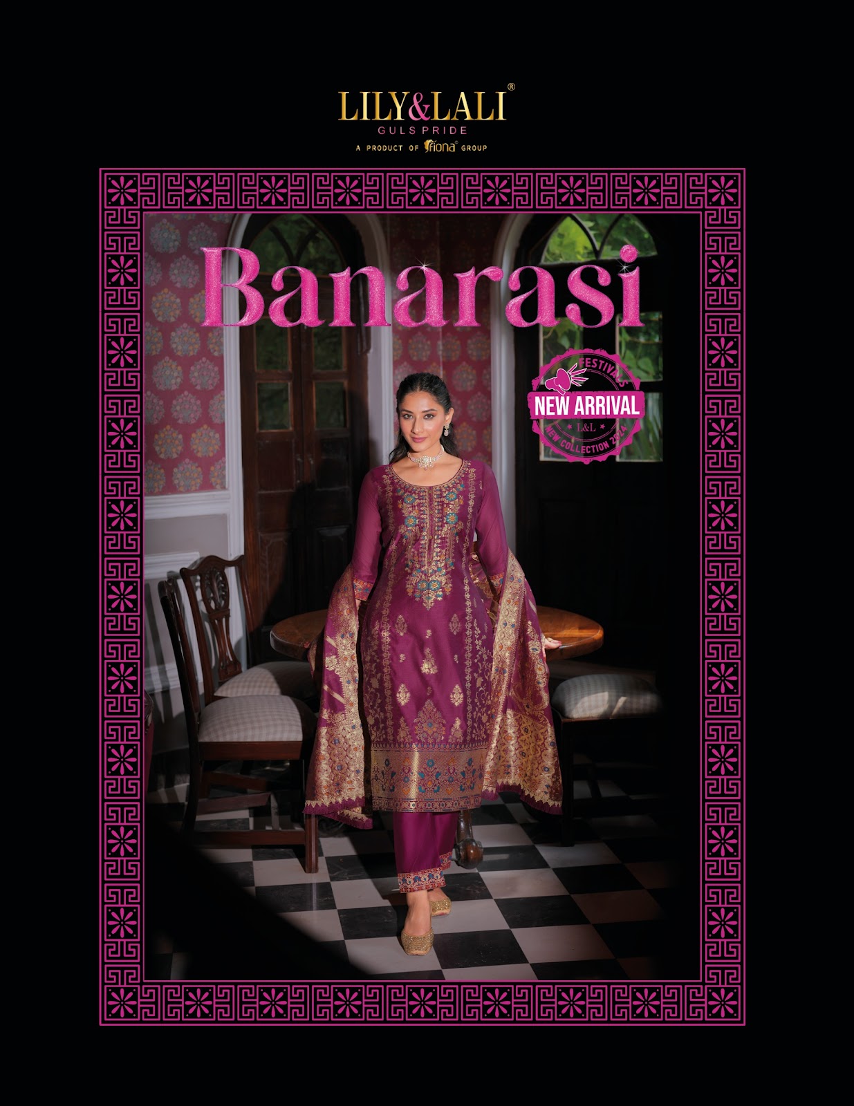 Banarasi Lily Lali Jacquard Silk Readymade Pant Style Suits Supplier India