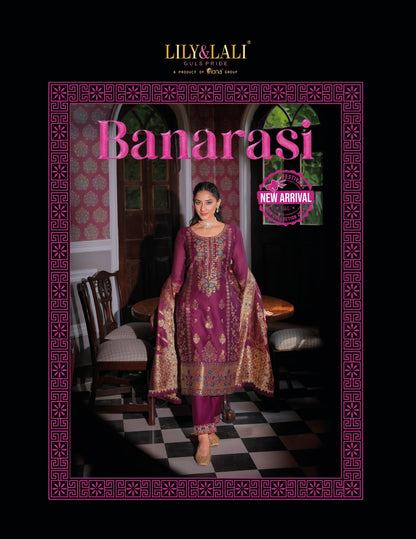 Banarasi Lily Lali Jacquard Silk Readymade Pant Style Suits Supplier India
