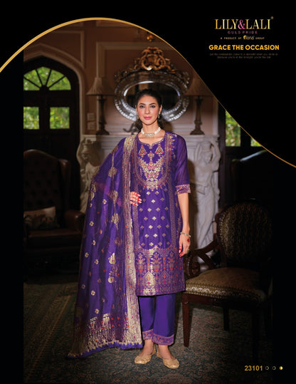 Banarasi Lily Lali Jacquard Silk Readymade Pant Style Suits Supplier India