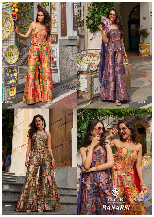 Banarsi Sayuri Viscose Jacquard Indo Western Pair Supplier Ahmedabad