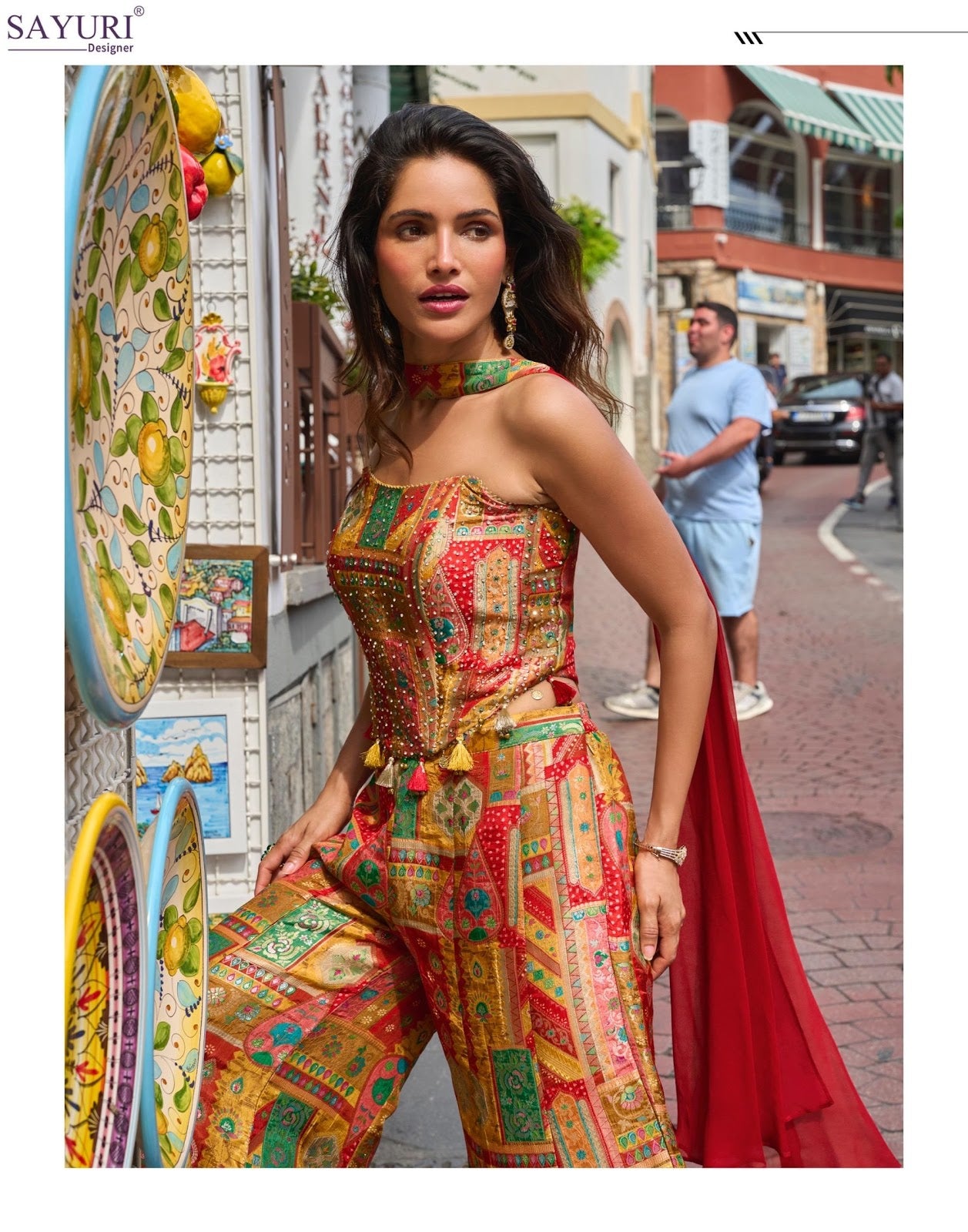 Banarsi Sayuri Viscose Jacquard Indo Western Pair Supplier Ahmedabad