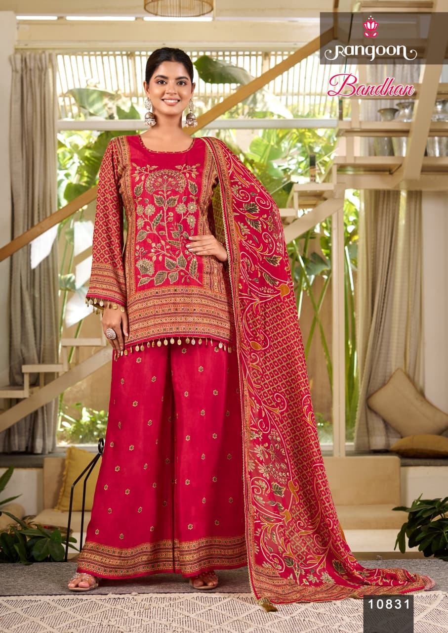 Bandhan Rangoon Pure Muslin Readymade Plazzo Style Suits Manufacturer Ahmedabad