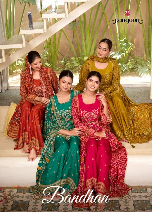 Bandhan Rangoon Pure Muslin Readymade Plazzo Style Suits Manufacturer Ahmedabad