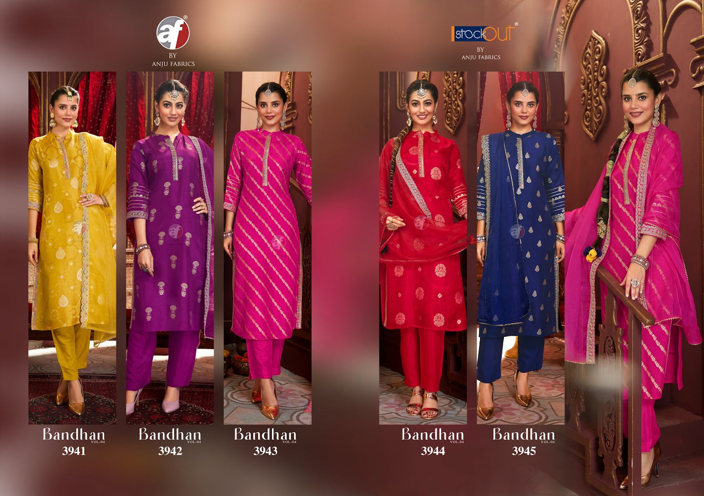 Bandhan Vol 4 Af Silk Jacquard Readymade Pant Style Suits Wholesale