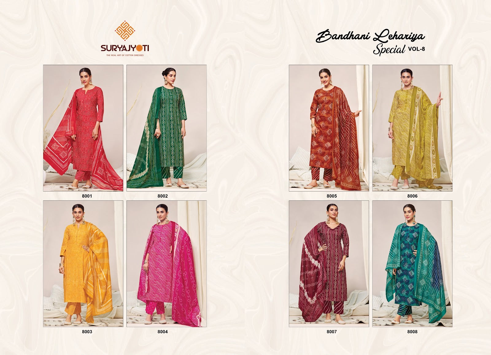 Bandhani Lehariya Special Vol 8 Suryajyoti Readymade Cotton Pant Suits Wholesale Rate