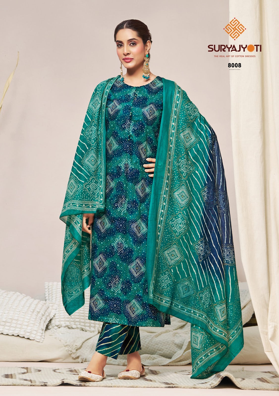 Bandhani Lehariya Special Vol 8 Suryajyoti Readymade Cotton Pant Suits Wholesale Rate