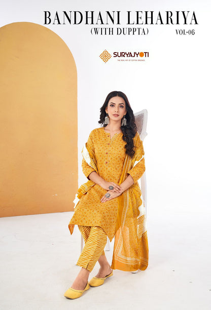Bandhani Lehariya Vol 6 Suryajyoti Cotton Readymade Pant Style Suits Wholesale Price