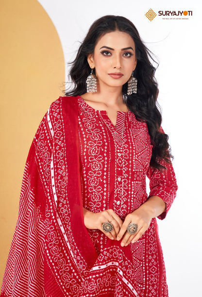 Bandhani Lehariya Vol 6 Suryajyoti Cotton Readymade Pant Style Suits Wholesale Price