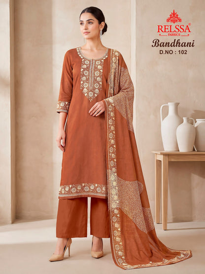 Bandhani Relssa Fabrics Bemberg Plazzo Style Suits Wholesale Price