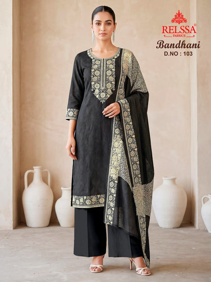 Bandhani Relssa Fabrics Bemberg Plazzo Style Suits Wholesale Price
