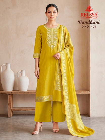 Bandhani Relssa Fabrics Bemberg Plazzo Style Suits Wholesale Price