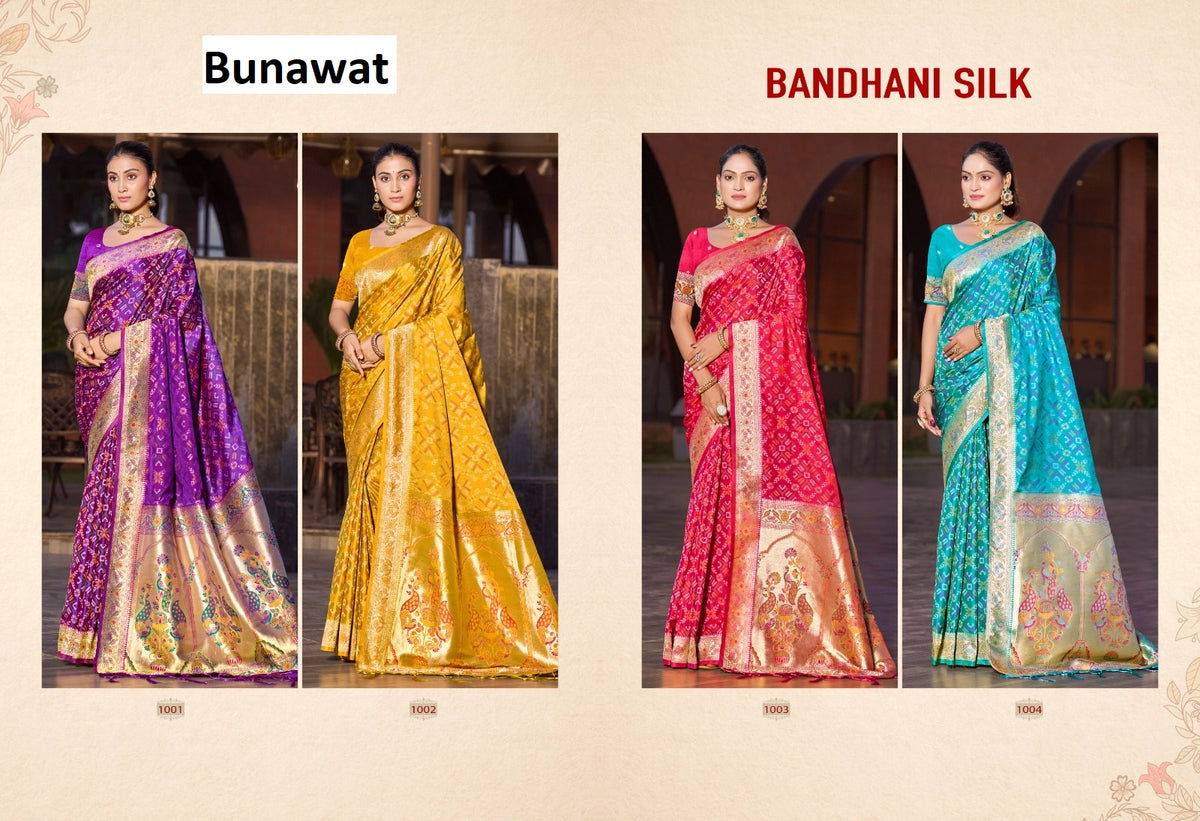 Bandhani Silk Bunawat Sarees Exporter